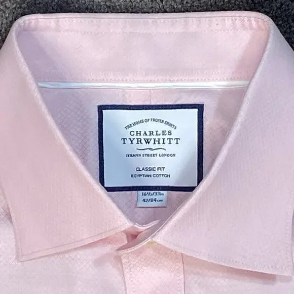 2 Chales Tyrwhitt Large Classic Fit Shirts Pink Patterned & Blue Oxford Cloth - Picture 11 of 16